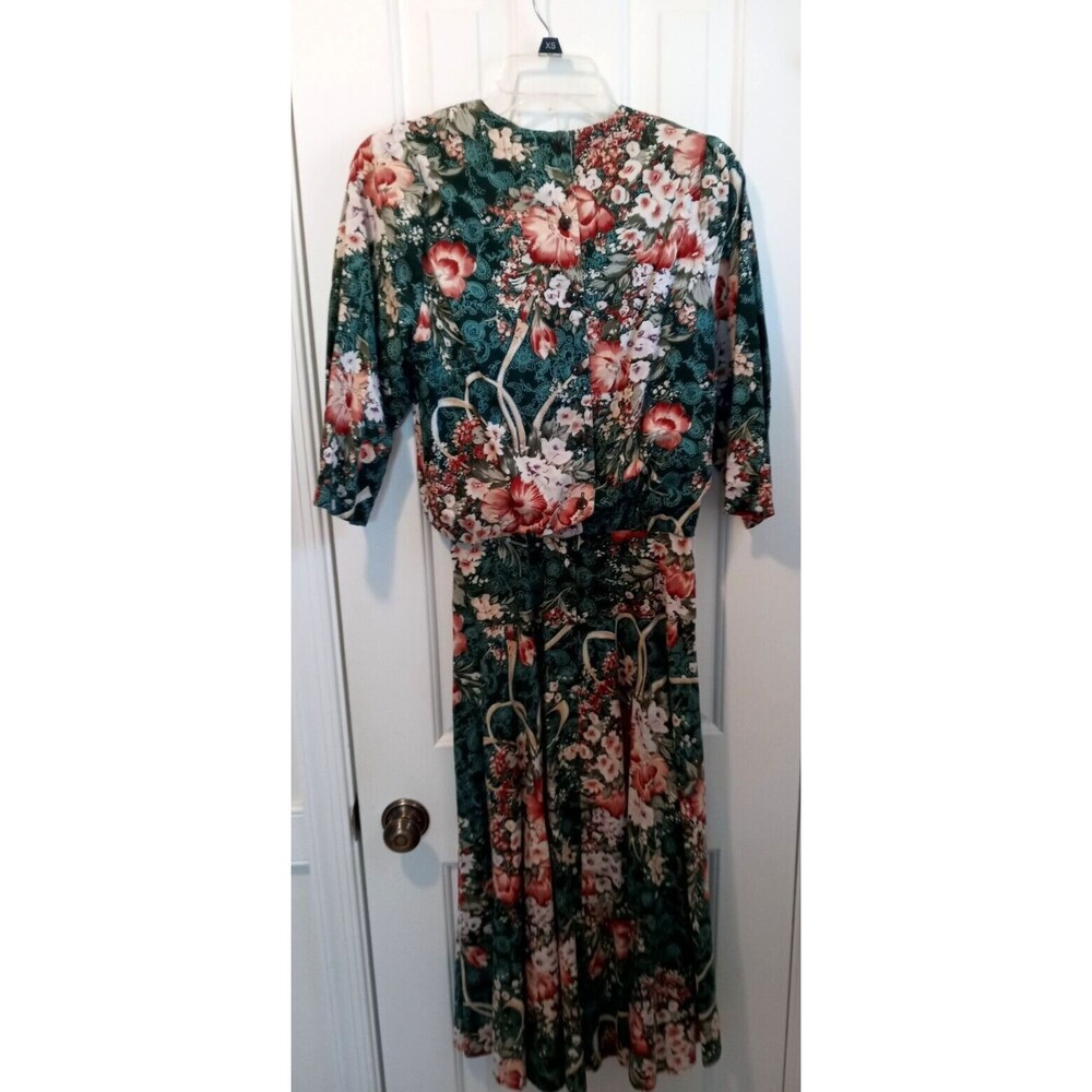 Lisa II Green Floral Dress 3/4 Sleeve 48" Women's Size 10 Feminine Cotton/Rayon